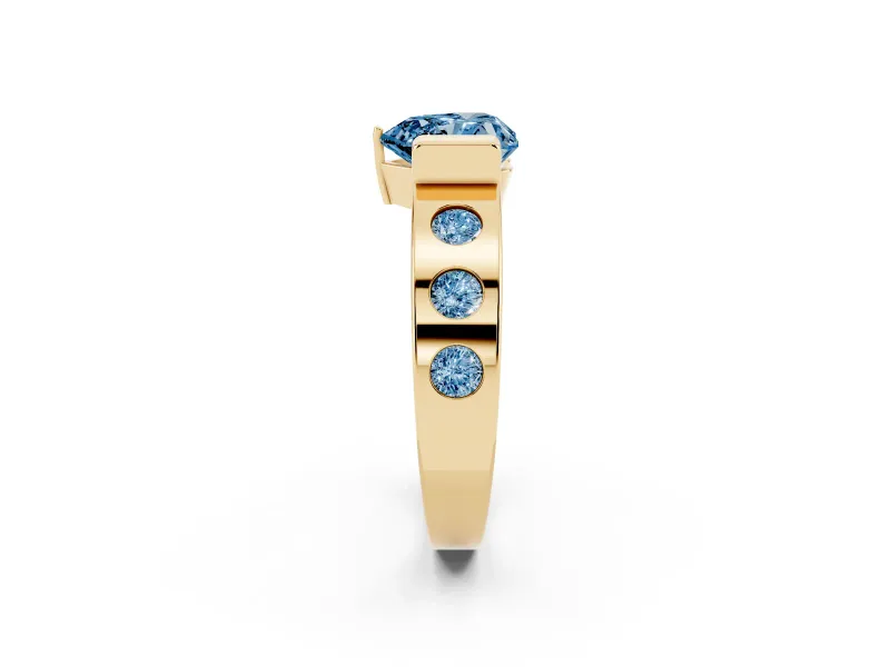 Heart-Shaped Tension Style Engagement Ring Setting for a Fancy Blue Lab-Grown Diamond | Yellow Gold