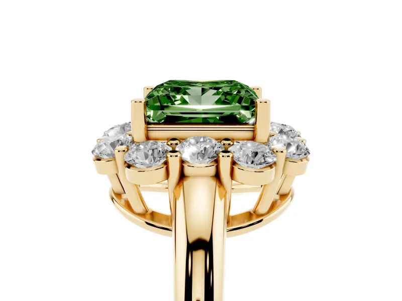 Princess Cut Graduated Milgrain Halo Engagement Ring Setting for a Fancy Green Lab-Grown Diamond | Yellow Gold