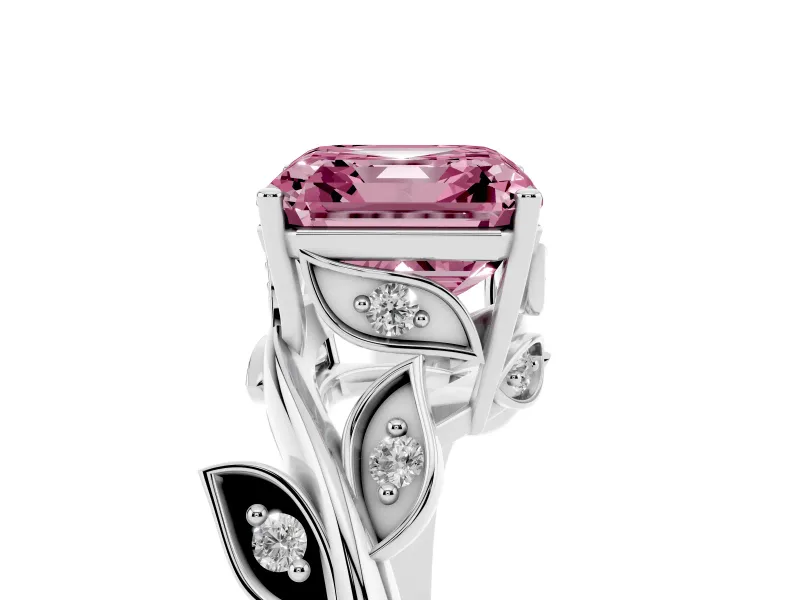 Asscher Cut Twisted Bypass Engagement Ring Setting for a Fancy Pink Lab-Grown Diamond | White Gold