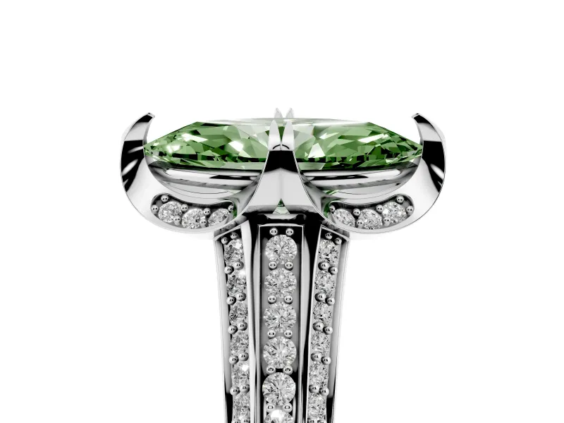 Marquise Hidden Halo Engagement Ring Setting for a Fancy Green Lab-Grown Diamond | Triple Row Pavé Band | Platinum