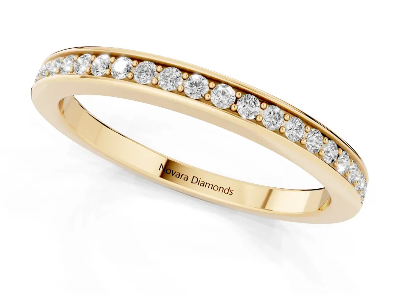 Round Lab-Grown Diamond Pavé Half Eternity Wedding Band | Raised Side Walls | Yellow Gold
