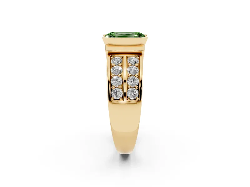 Emerald Cut Half Bezel Engagement Ring Setting for a Fancy Green Lab-Grown Diamond | Channel Band | Yellow Gold