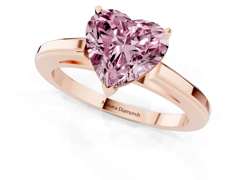 Heart-Shaped Solitaire Engagement Ring Setting for a Fancy Pink Lab-Grown Diamond | Stepped Flat Band | Rose Gold