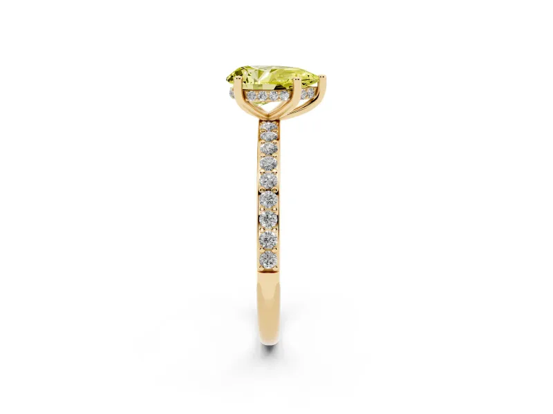 Fancy Yellow Pear Cut Diamond Pavé Band Ring Set in Yellow gold with Prong-Set Center Stone