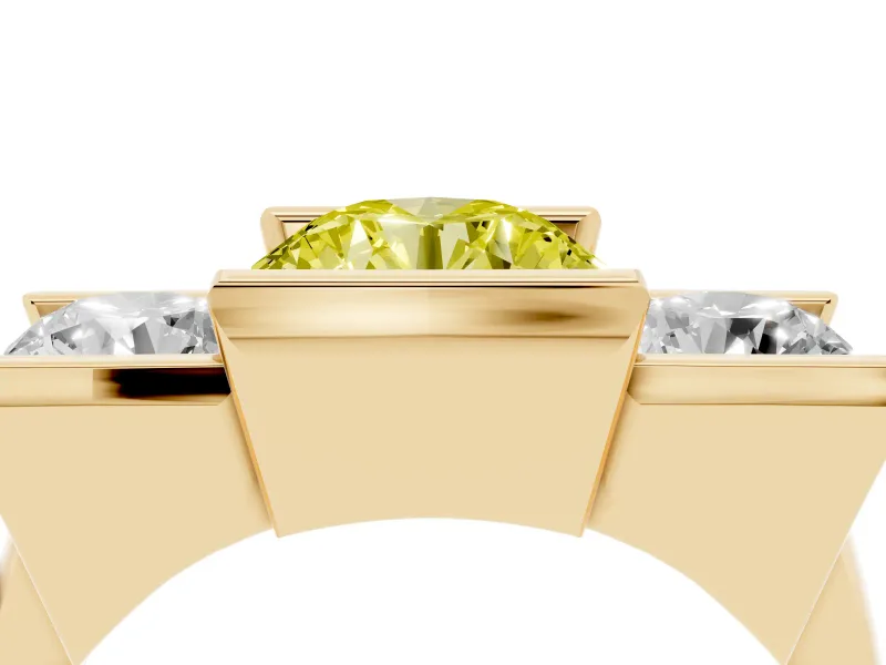 Fancy Yellow Round Cut Diamond Three-Stone Channel Set Ring Set in Yellow gold with Smooth Polished Band