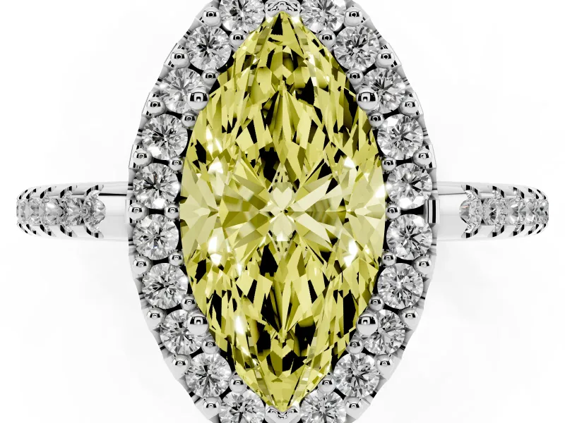 Marquise Pave Halo Engagement Ring Setting for a Fancy Yellow Lab-Grown Diamond | Pave Band | Platinum