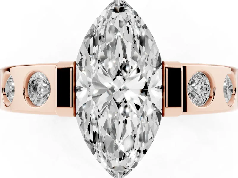 Marquise Tension Style Engagement Ring Setting | Flush Set Accents | Rose Gold