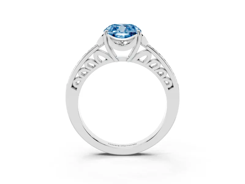 Cushion Cut Floral Pavé Engagement Ring Setting for a Fancy Blue Lab-Grown Diamond | Platinum