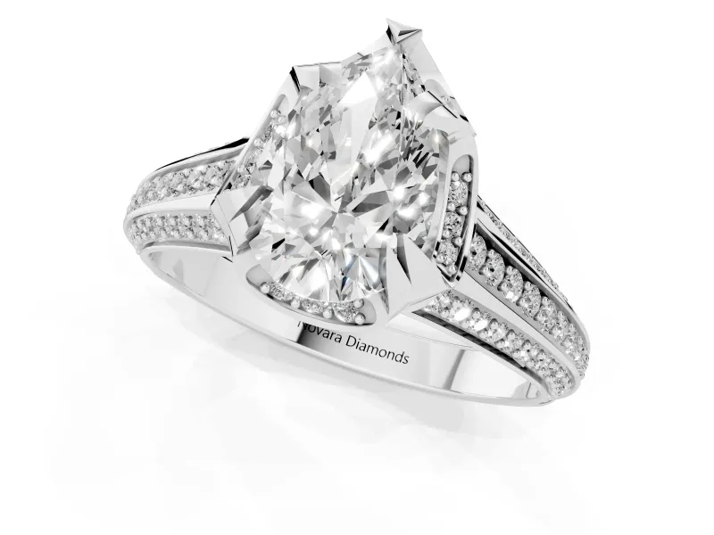 Pear Cut Diamond Pavé Split Shank Solitaire Ring Set in White gold with Prong Setting