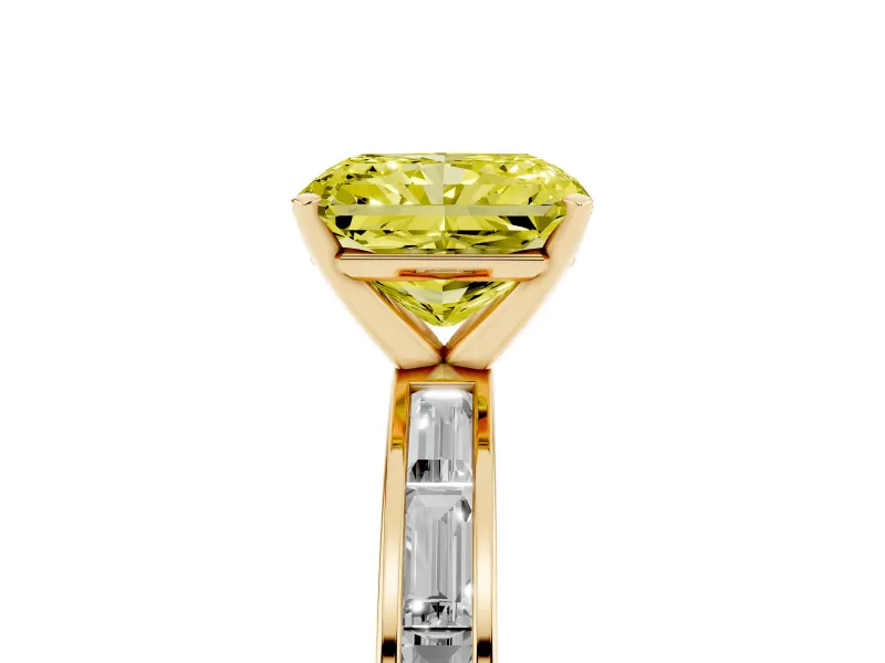 Radiant Cut Channel Set Engagement Ring Setting for a Fancy Yellow Lab-Grown Diamond | Yellow Gold