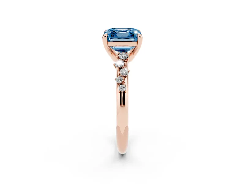 Asscher Cut Graduated Accent Engagement Ring Setting for a Fancy Blue Lab-Grown Diamond | Rose Gold