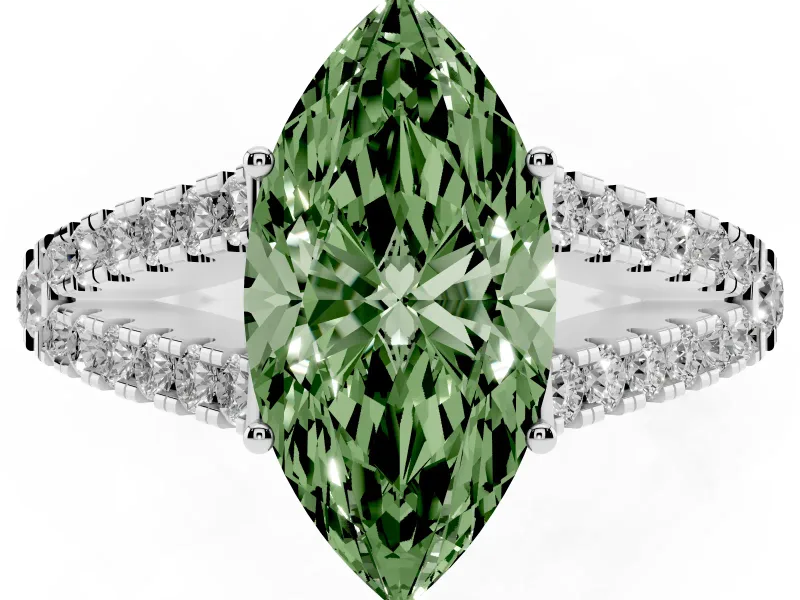 Marquise Graduated Split Shank Engagement Ring Setting for a Fancy Green Lab-Grown Diamond | Sterling Silver