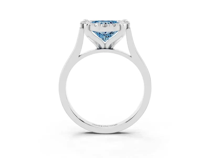 Heart-Shaped Claw Corner Halo Engagement Ring Setting for a Fancy Blue Lab-Grown Diamond | Slim Plain Band | Platinum