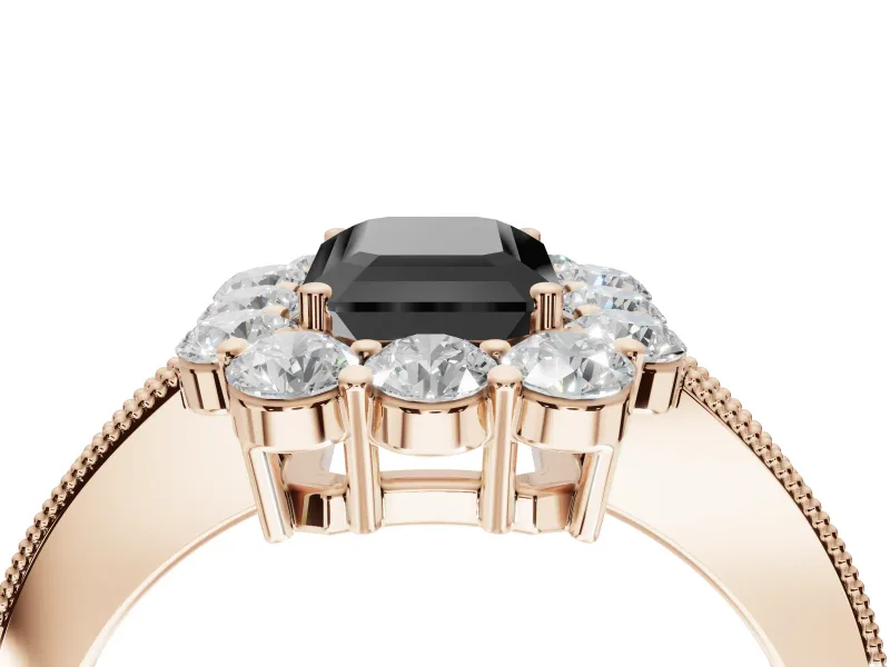 Emerald Cut Vintage Halo Engagement Ring Setting for a Black Center | Rose Gold