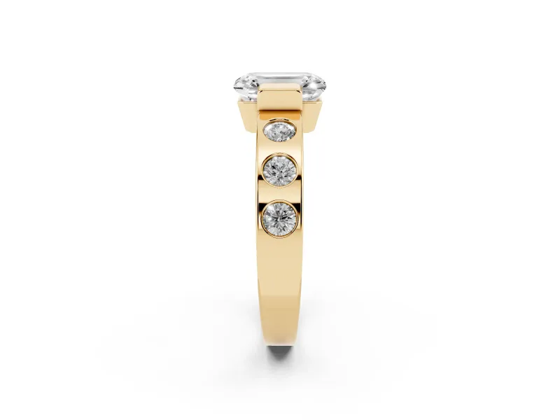 Emerald Cut Tension Style Engagement Ring Setting | Flush Set Accents | Yellow Gold
