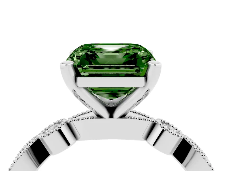 Asscher Cut Vintage Engagement Ring Setting for a Fancy Green Lab-Grown Diamond | White Gold