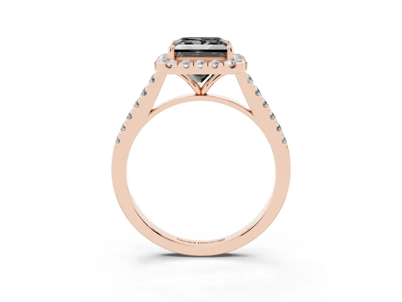 Princess Cut Halo Engagement Ring Setting for a Black Center | Pavé Shoulders | Rose Gold