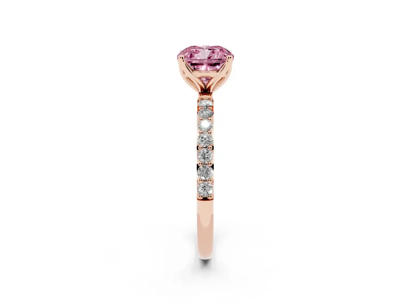 Cushion Cut Pave Engagement Ring Setting for a Fancy Pink Lab-Grown Diamond | Slim Band | Rose Gold