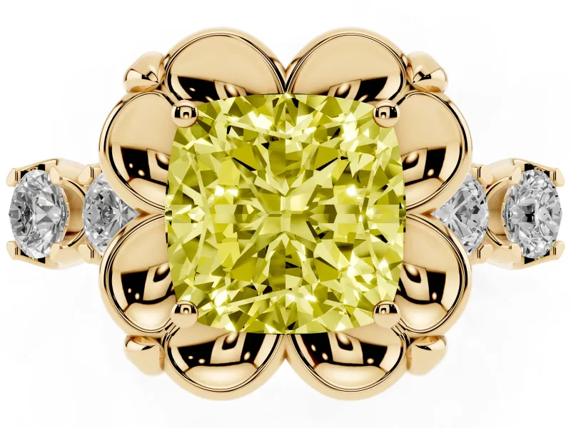 Cushion Cut Floral Engagement Ring Setting for a Fancy Yellow Lab-Grown Diamond | Petal Frame | Yellow Gold