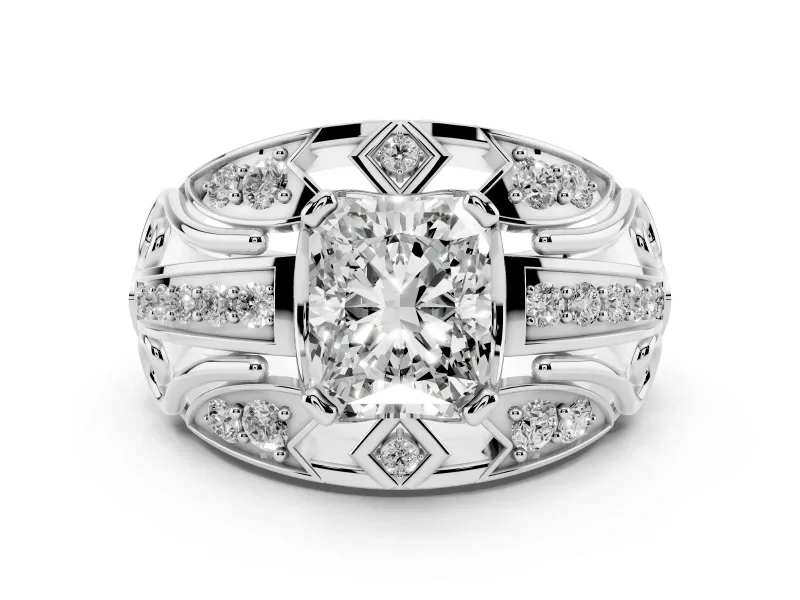 Radiant Cut Diamond Art Deco Ring Set in Silver with Pavé Split Shank