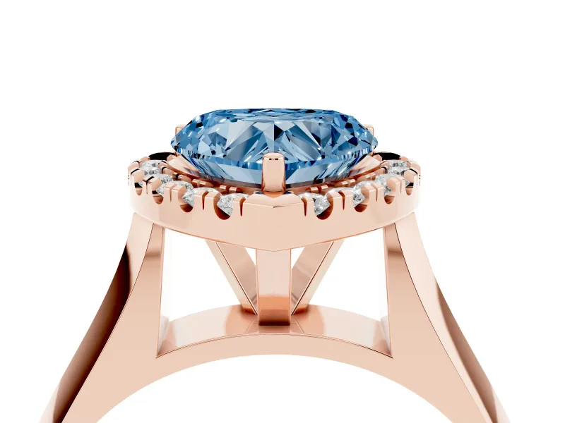 Heart-Shaped Halo Engagement Ring Setting for a Fancy Blue Lab-Grown Diamond | Square Profile Band | Rose Gold