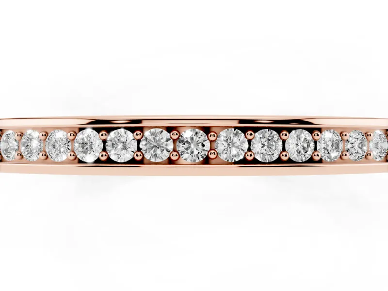 Round Lab-Grown Diamond Single Row Pavé Wedding Band | Raised Polished Rims | Rose Gold