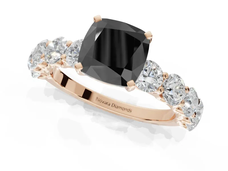 Cushion Cut Side Stone Engagement Ring Setting for a Black Center | Rose Gold