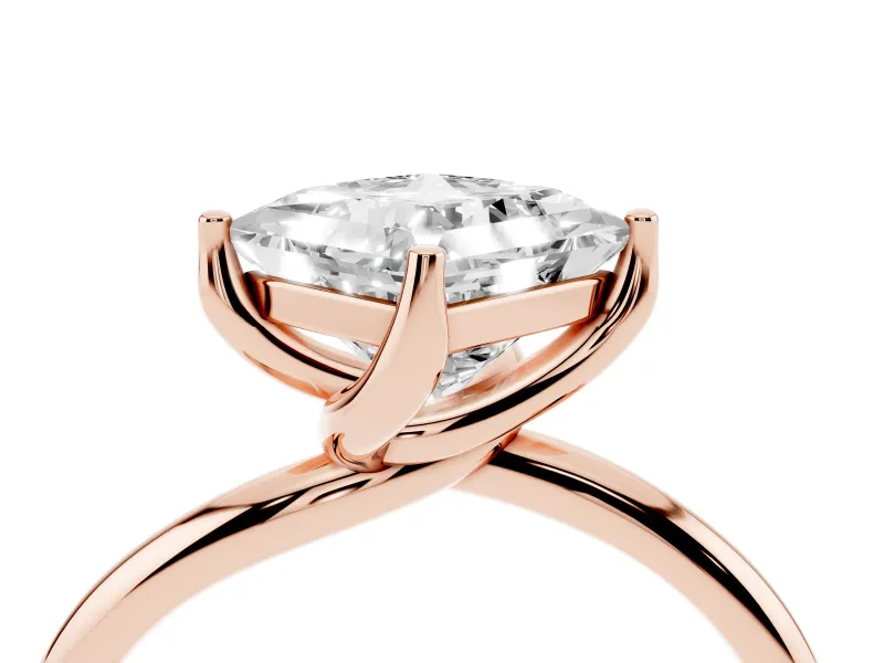 Princess Cut Bypass Solitaire Engagement Ring Setting | Plain Band | Rose Gold