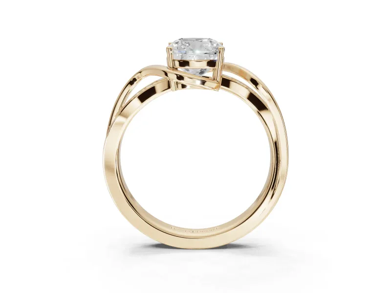 Cushion Cut Bypass Solitaire Engagement Ring Setting | Pavé and Plain Strands | Yellow Gold