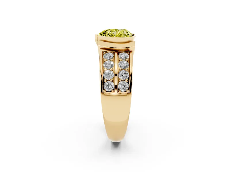 Heart-Shaped Half Bezel Engagement Ring Setting for a Fancy Yellow Lab-Grown Diamond | Channel Band | Yellow Gold