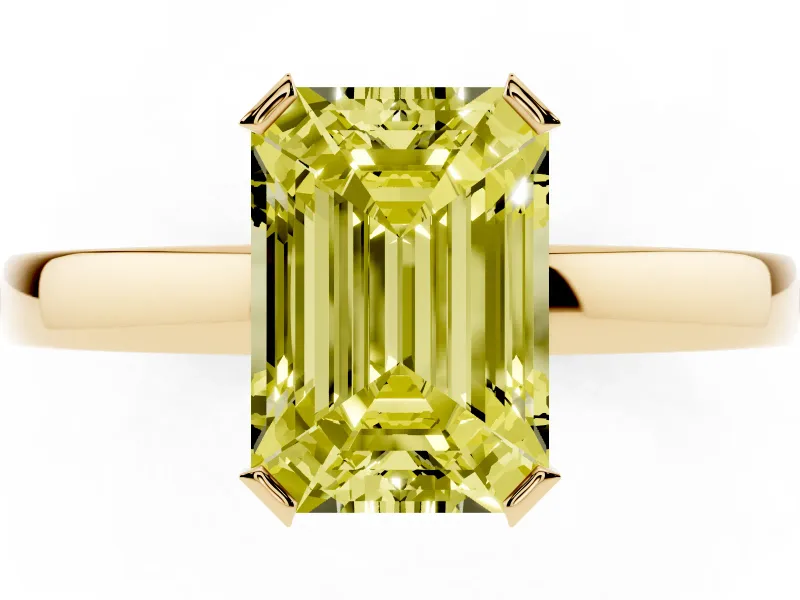 Emerald Cut Solitaire Engagement Ring Setting for a Fancy Yellow Lab-Grown Diamond | Flat Tab Prongs | Yellow Gold