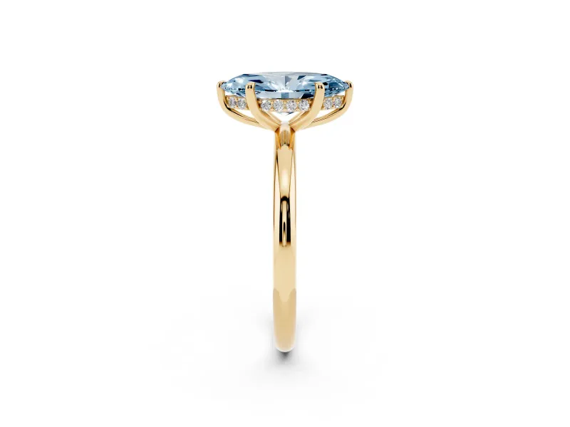 Marquise Hidden Halo Ring Setting for a Fancy Blue Lab-Grown Diamond | Yellow Gold