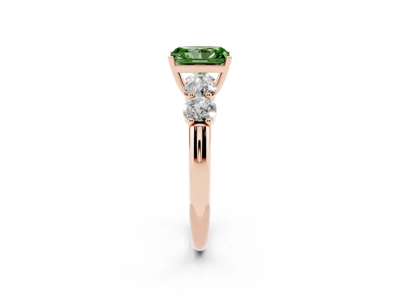 Radiant Cut Five Stone Engagement Ring Setting for a Fancy Green Lab-Grown Diamond | Prong Set Side Stones | Rose Gold