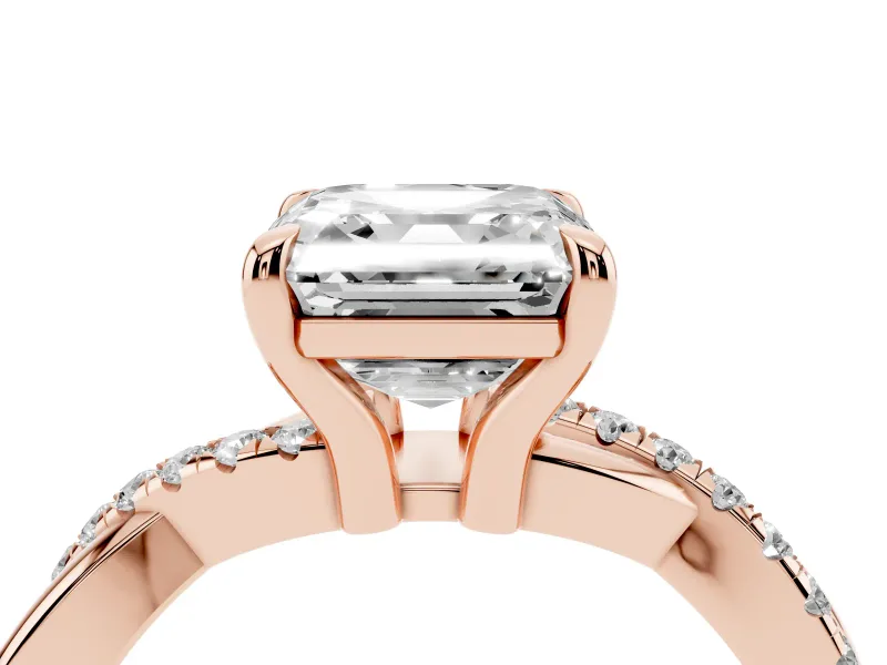 Asscher Cut Pavé Twist Engagement Ring Setting | Crossover Band | Rose Gold