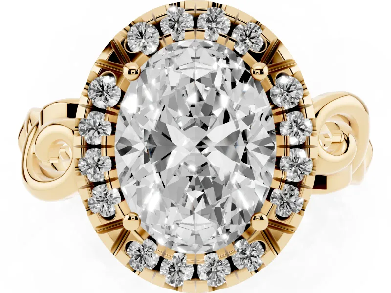 Oval Vintage Filigree Halo Engagement Ring Setting | Scroll Shoulders | Yellow Gold