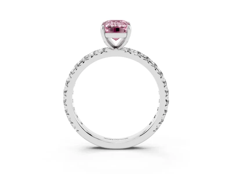 Emerald Cut Pavé Solitaire Engagement Ring Setting for a Fancy Pink Lab-Grown Diamond | Sterling Silver