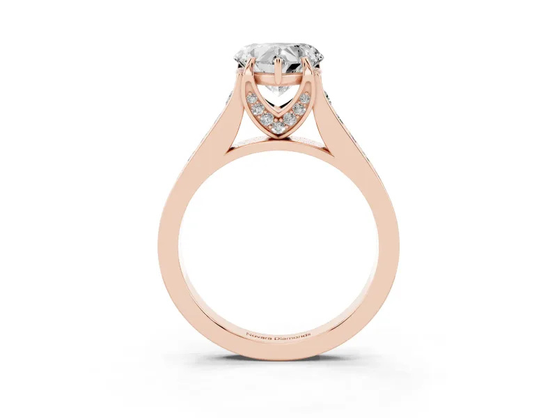 Heart-Shaped Graduated Pavé Solitaire Engagement Ring Setting | Wide Pavé Row Band | Rose Gold