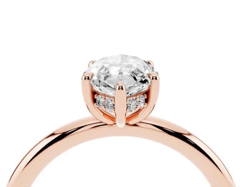 Marquise Hidden Halo Engagement Ring Setting | Thin Plain Band | Rose Gold