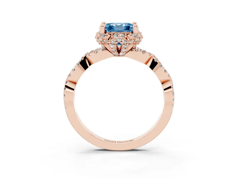 Asscher Cut Milgrain Halo Engagement Ring Setting for a Fancy Blue Lab-Grown Diamond | Graduated Shoulders | Rose Gold