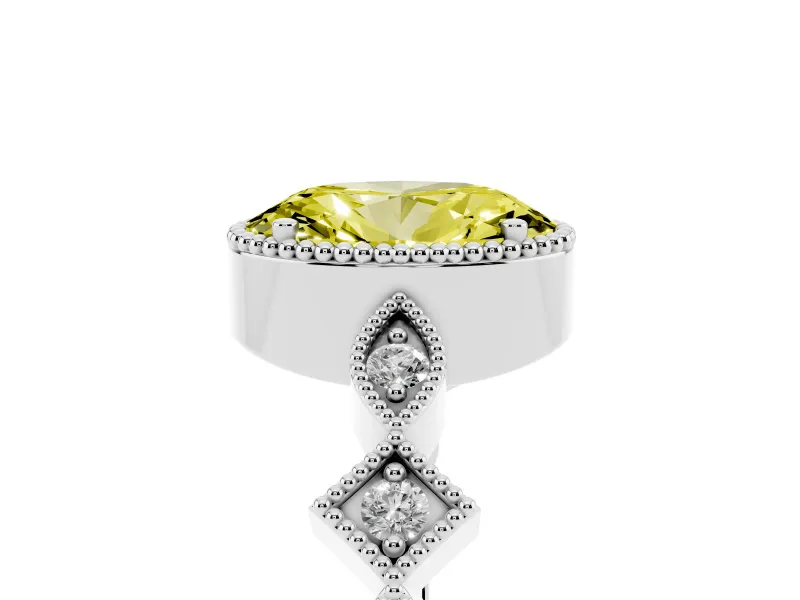 Fancy Yellow Oval Cut Diamond Milgrain Marquise Twist Band Ring Set in Silver with Prong Setting