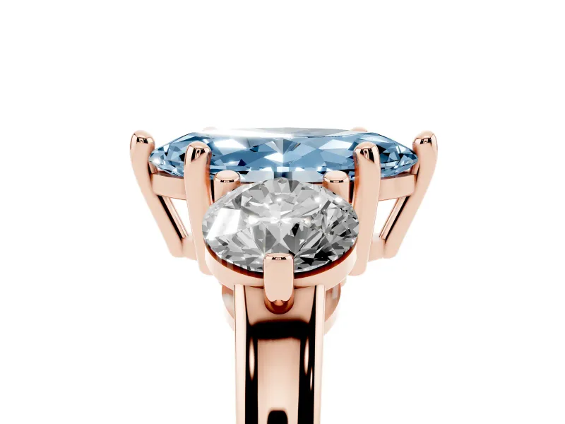 Marquise Three Stone Engagement Ring Setting for a Fancy Blue Lab-Grown Diamond | Open Prong Baskets | Rose Gold