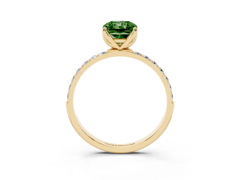 Radiant Cut Pave Solitaire Engagement Ring Setting for a Fancy Green Lab-Grown Diamond | Slim Band | Yellow Gold