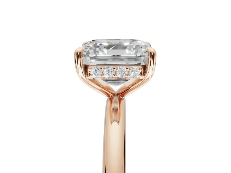 Asscher Cut Hidden Halo Engagement Ring Setting | Thin Plain Band | Rose Gold