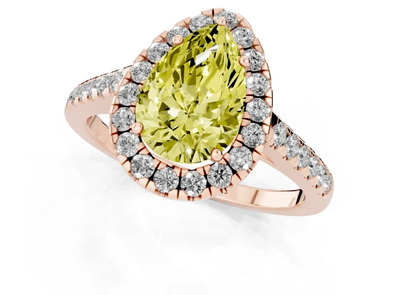 Pear-Shaped Halo Engagement Ring Setting for a Fancy Yellow Lab-Grown Diamond | Pave Shoulders | Rose Gold