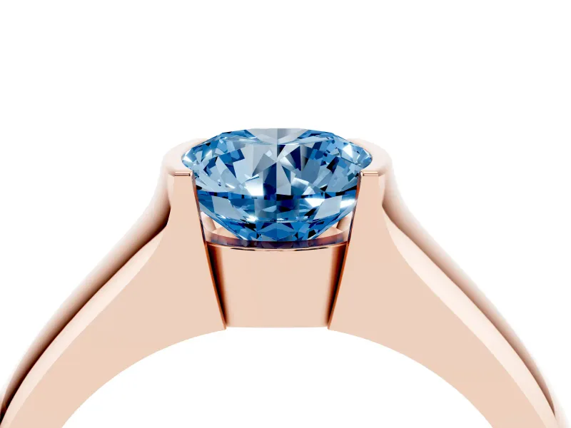 Round Half Bezel Engagement Ring Setting for a Fancy Blue Lab-Grown Diamond | Wide Band | Rose Gold