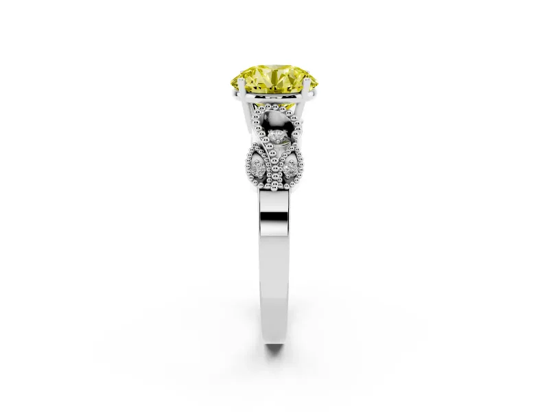 Round Vintage Leaf Solitaire Engagement Ring Setting for a Fancy Yellow Lab-Grown Diamond | Platinum