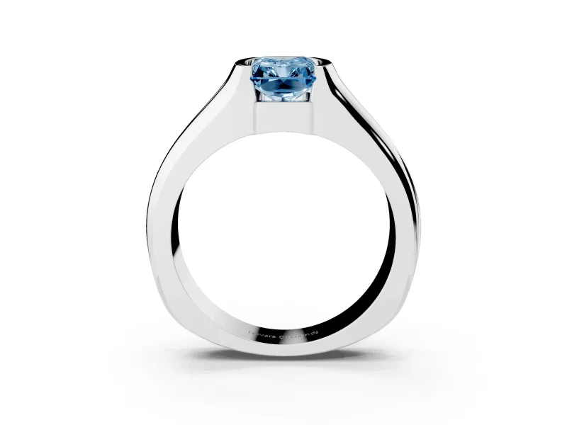 Radiant Cut Half Bezel Solitaire Engagement Ring Setting for a Fancy Blue Lab-Grown Diamond | Wide Band | White Gold