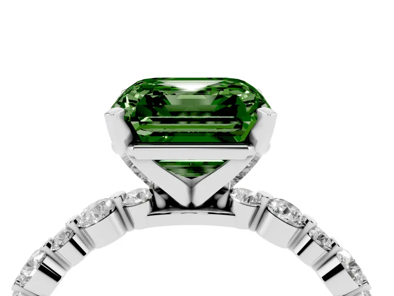 Asscher Cut Pavé Solitaire Engagement Ring Setting for a Fancy Green Lab-Grown Diamond | Platinum