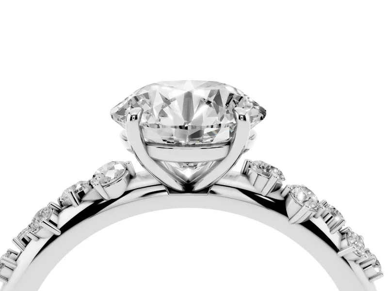 Round Cut Diamond Cluster Solitaire Ring Set in Platinum with Prong Setting