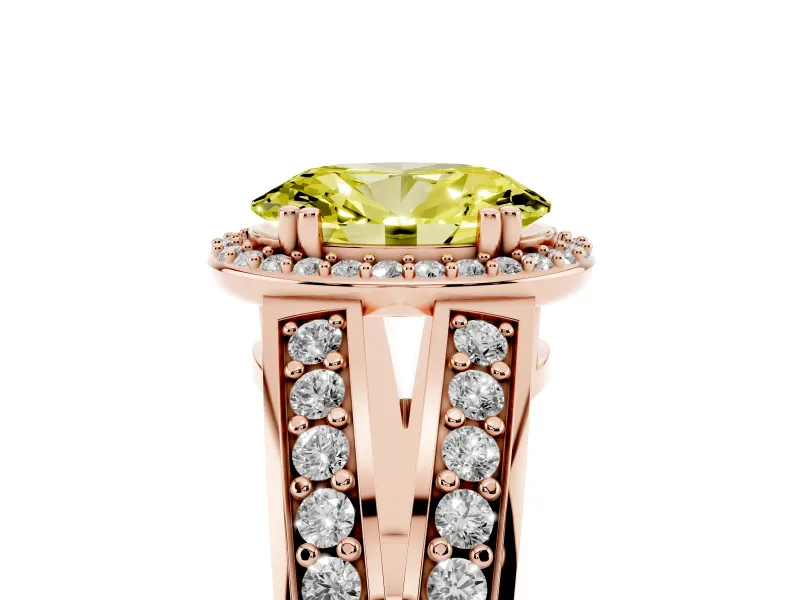 Oval Halo Engagement Ring Setting for a Fancy Yellow Lab-Grown Diamond | Split Shank | Rose Gold